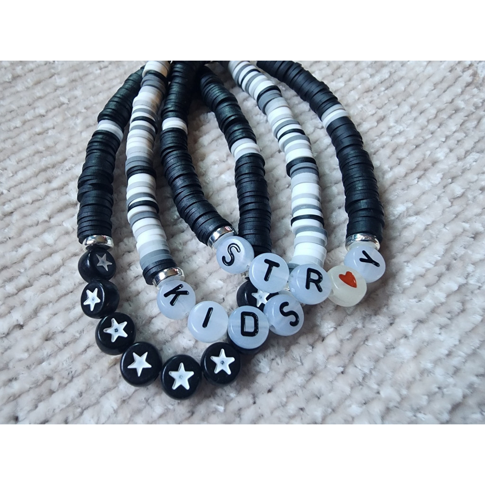Stray Kids Inspired K-Pop 3 Pk Black White & Grey Bracelet Set Glow In Dark NEW
